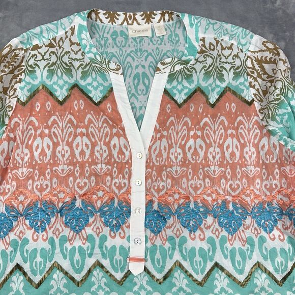 Chico’s Batik Beauty Norah Tunic Top Women’s Sz 4 XXL Beaded Embroidered Tribal - Picture 3 of 11